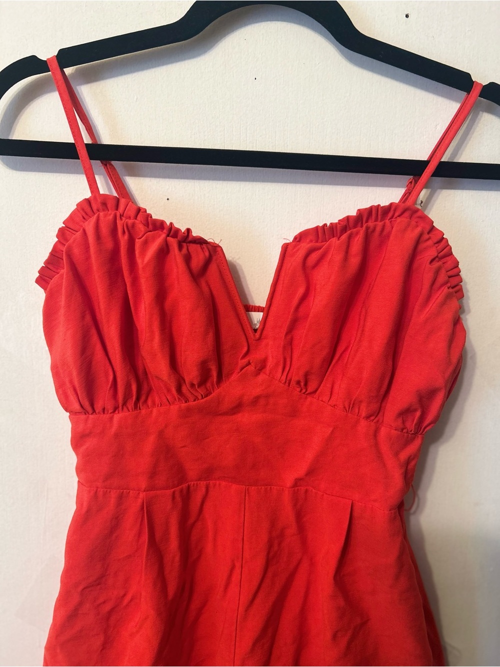 Women's Red V-Neck Romper with Smocked Back & Pockets, Size Small - Picture 3 of 9